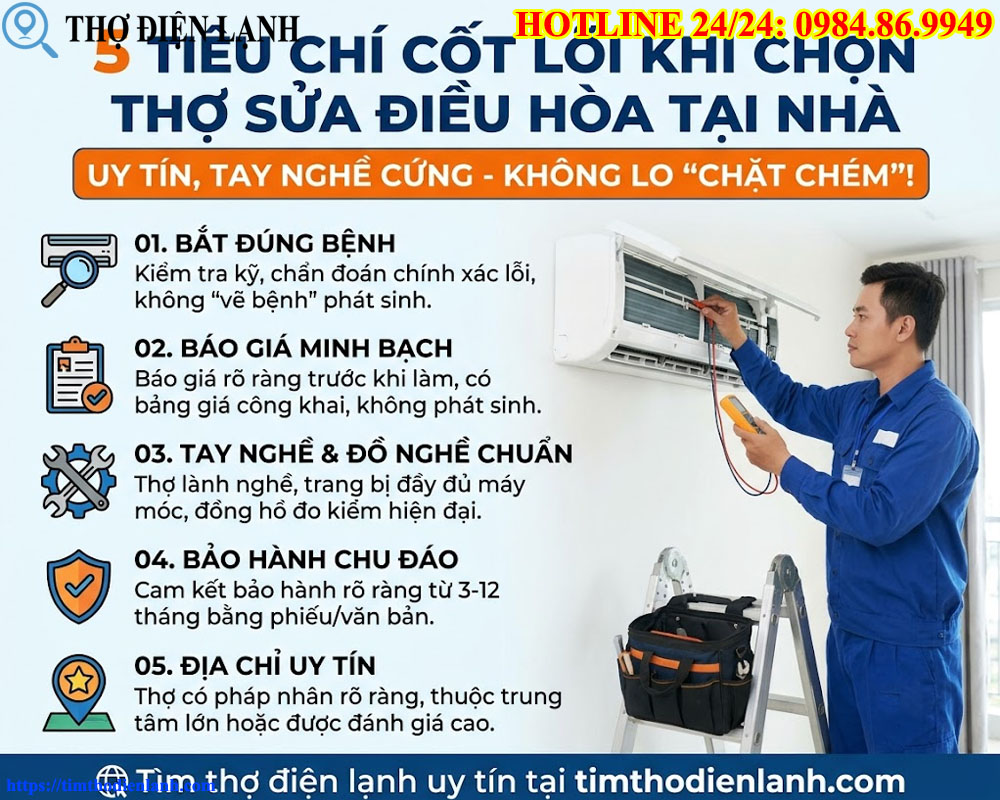 Tiêu chí cốt lõi khi chọn thợ sửa điều hòa tại nhà uy tín