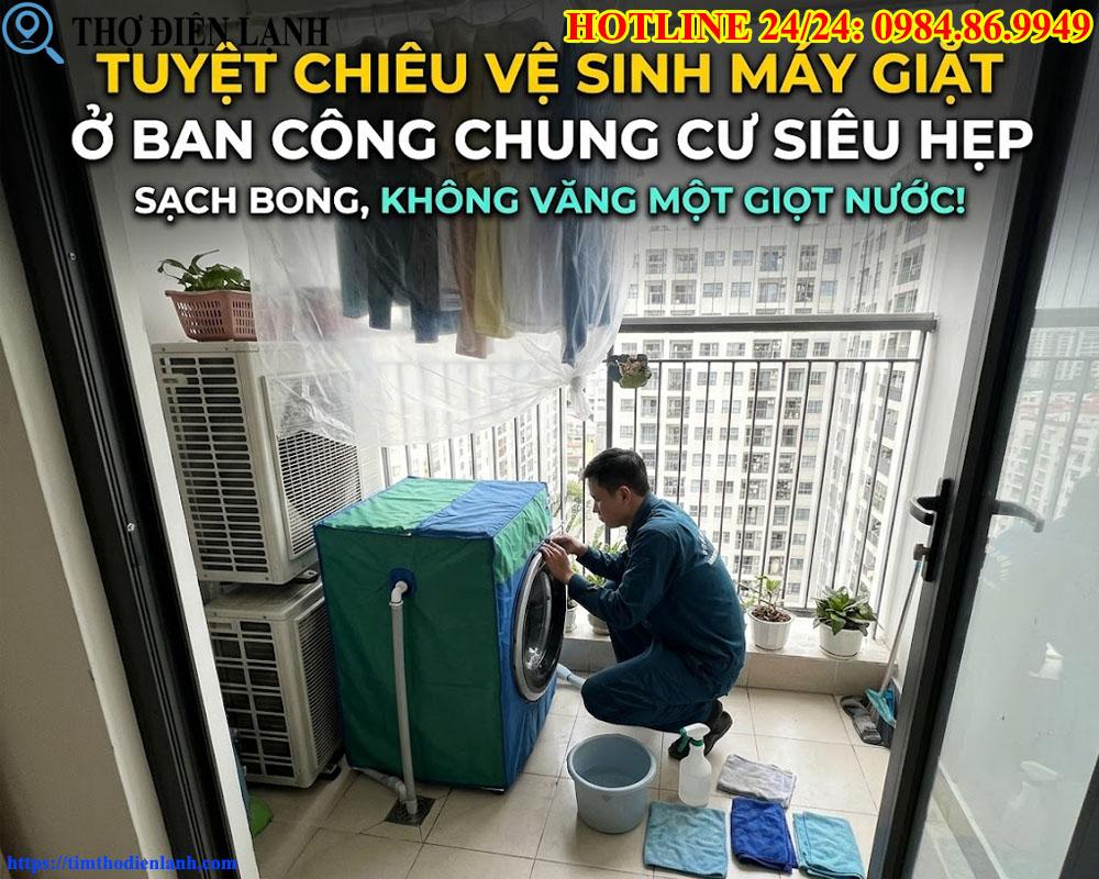 Tuyệt Chiêu Vệ Sinh Máy Giặt Ở Ban Công Chung Cư Siêu Hẹp
