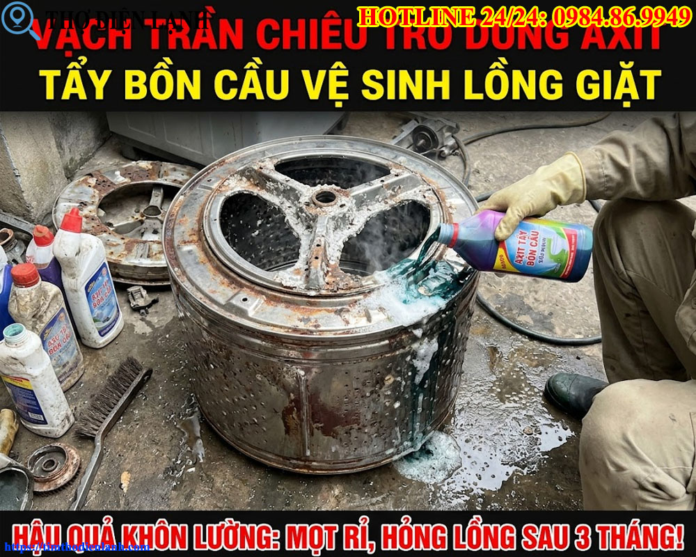 Vạch Trần Chiêu Trò Dùng Axit Tẩy Bồn Cầu Làm Sạch Lồng Giặt