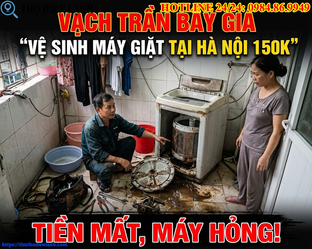 Vạch trần bẫy giá Vệ sinh máy giặt tại Hà Nội 150 ngàn đồng Tiền mất, máy hỏng!