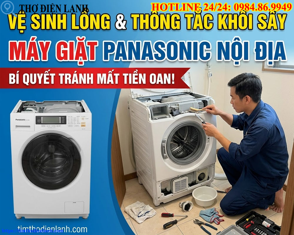 Vệ Sinh Lồng Và Thông Tắc Khối Sấy Máy Giặt Panasonic Nội Địa