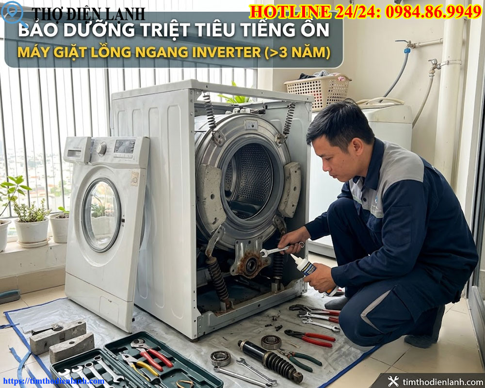 bảo dưỡng triệt tiêu tiếng ồn cho máy giặt lồng ngang Inverter