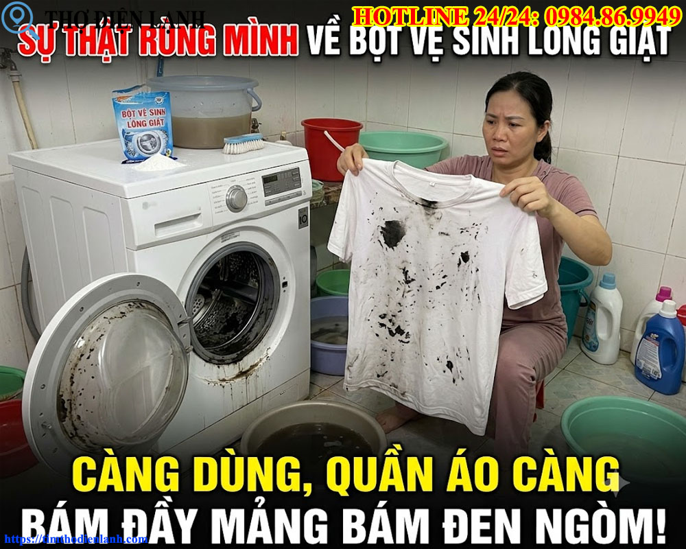 bột làm sạch lồng giặt Càng dùng, quần áo càng bám đầy mảng bám đen ngòm