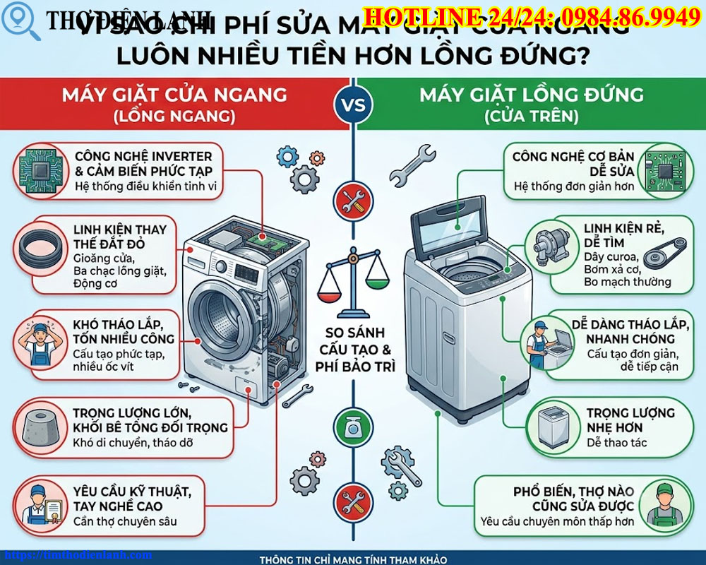 chi phí sửa máy giặt cửa ngang luôn Nhiều tiền hơn lồng đứng
