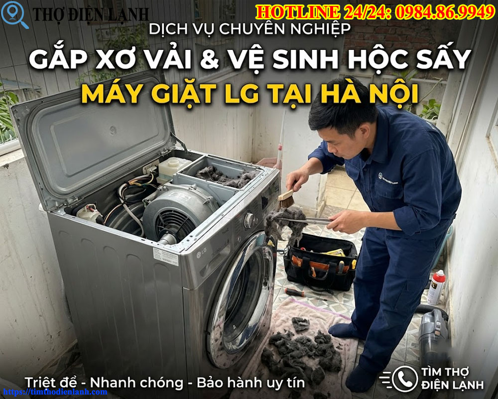 chuyên gắp xơ vải, vệ sinh hộc sấy máy giặt LG tại Hà Nội