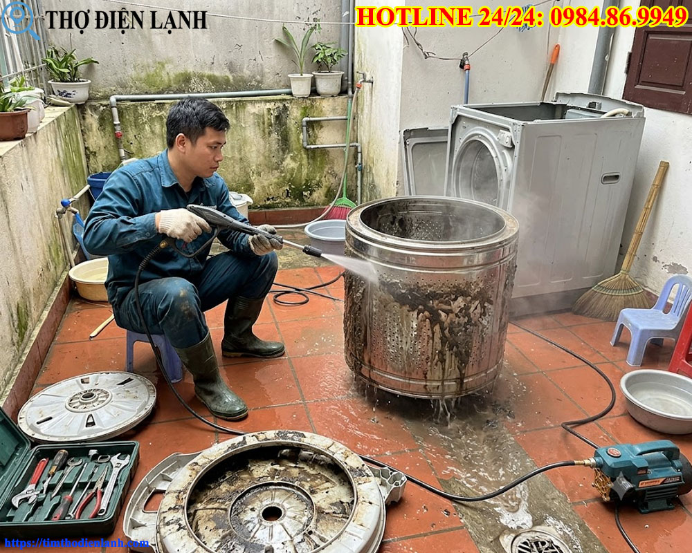dịch vụ tháo rời xịt rửa lồng máy giặt