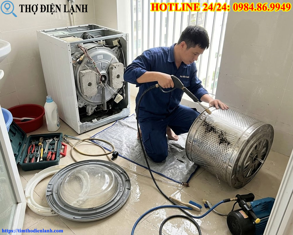 đơn vị vệ sinh lồng máy giặt cửa trước tại Cầu Giấy