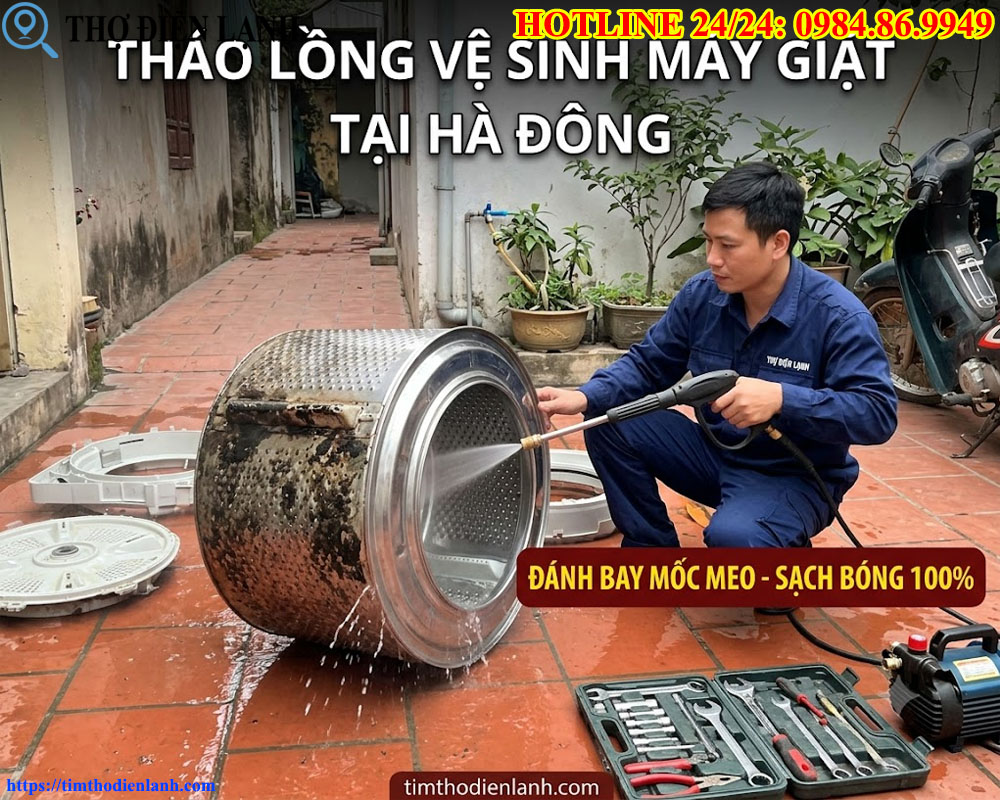 tháo lồng vệ sinh máy giặt mốc meo tại Hà Đông