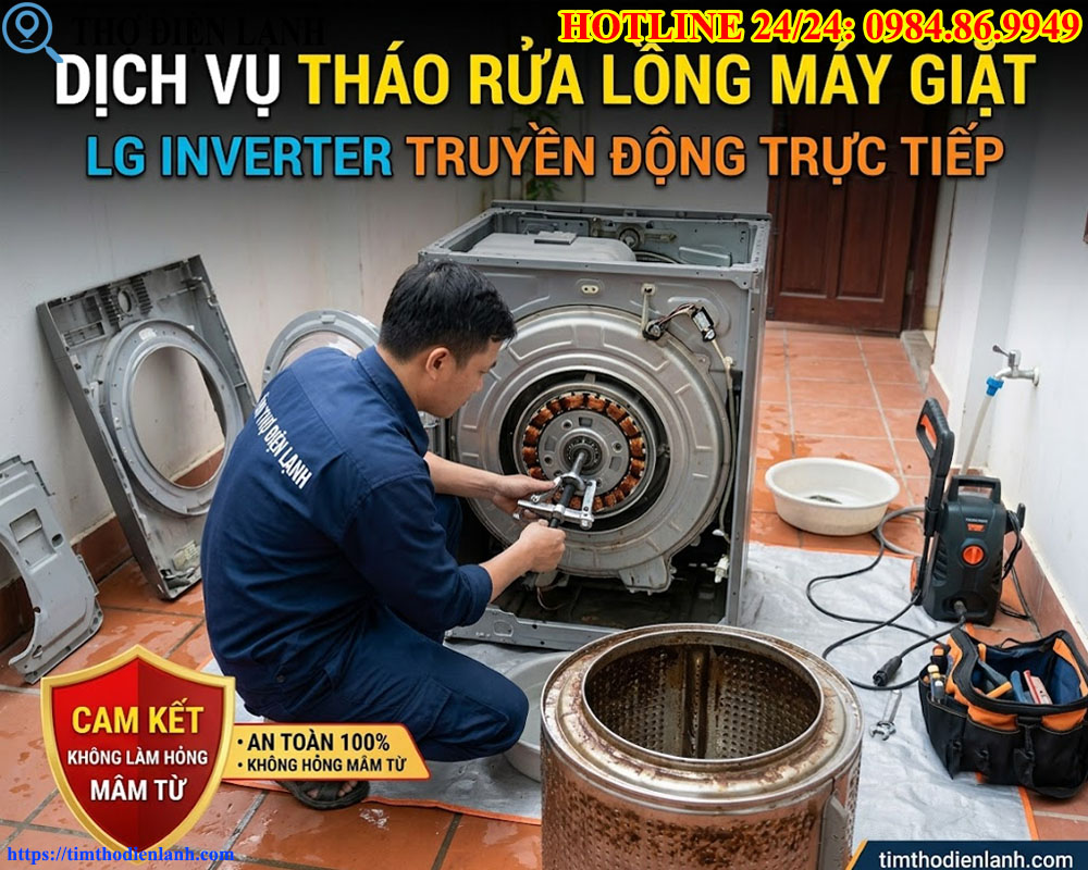 tháo rửa lồng máy giặt LG Inverter truyền