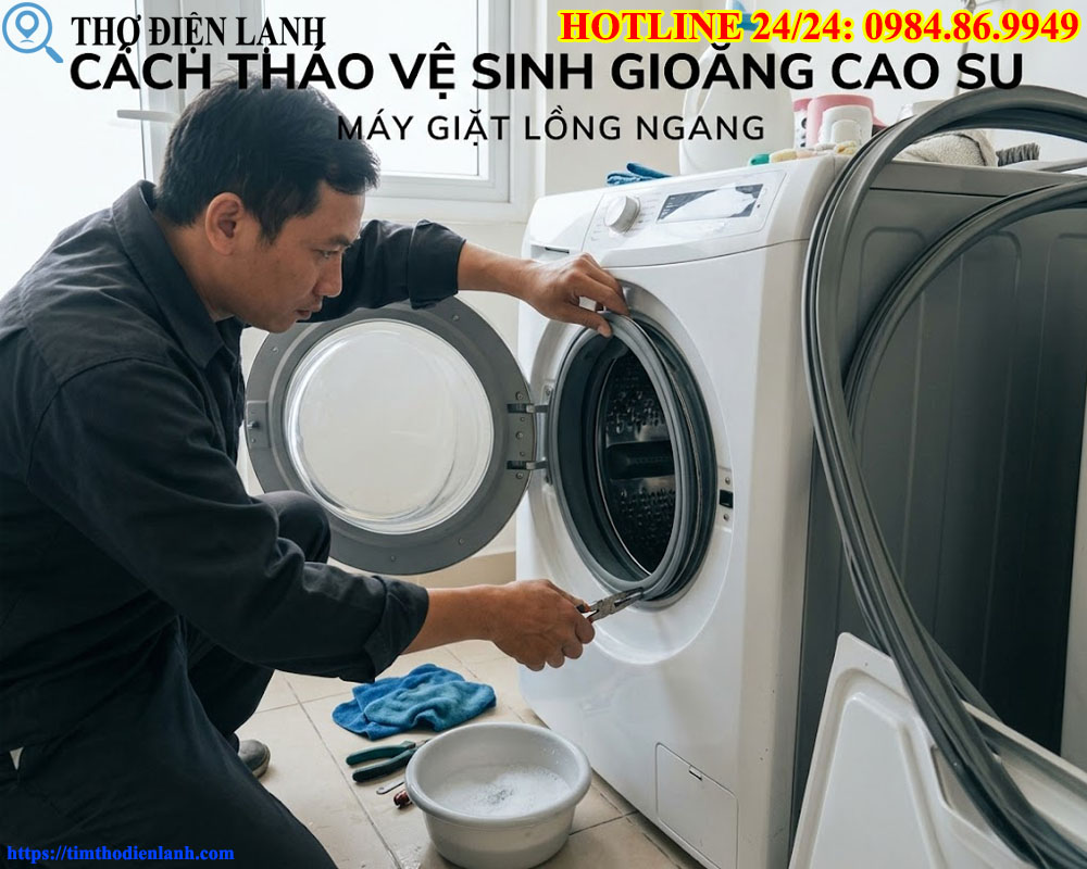 tháo vệ sinh lồng ngang máy giặt không bị rách gioăng cao su cửa