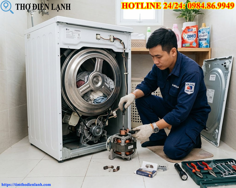 thay chổi than động cơ máy giặt cửa ngang tại nhà