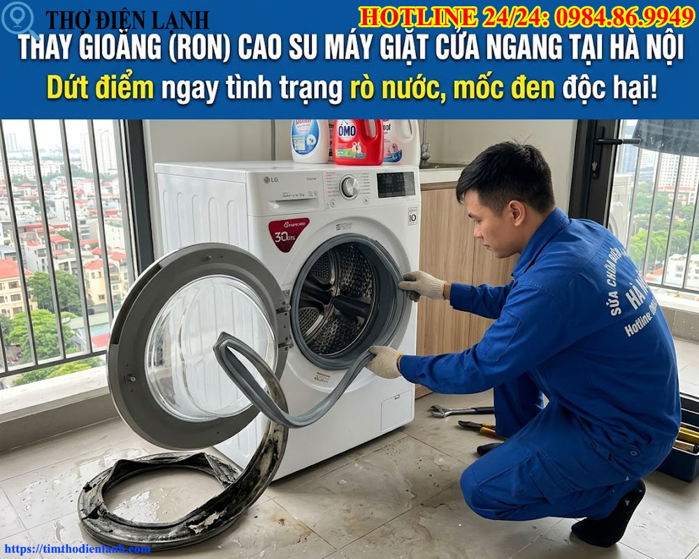 thay gioăng (ron) cao su máy giặt cửa ngang tại Hà Nội