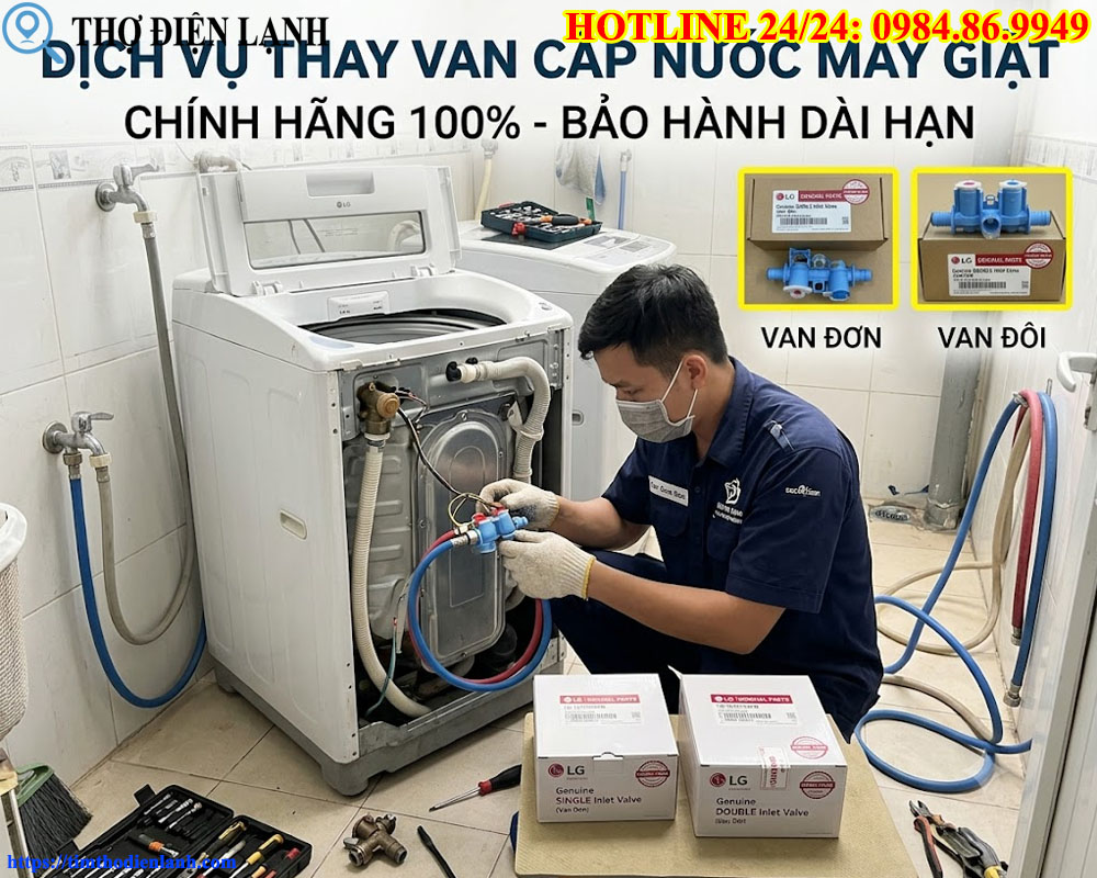 thay van cấp nước máy giặt (van đơn, van đôi) chính hãng