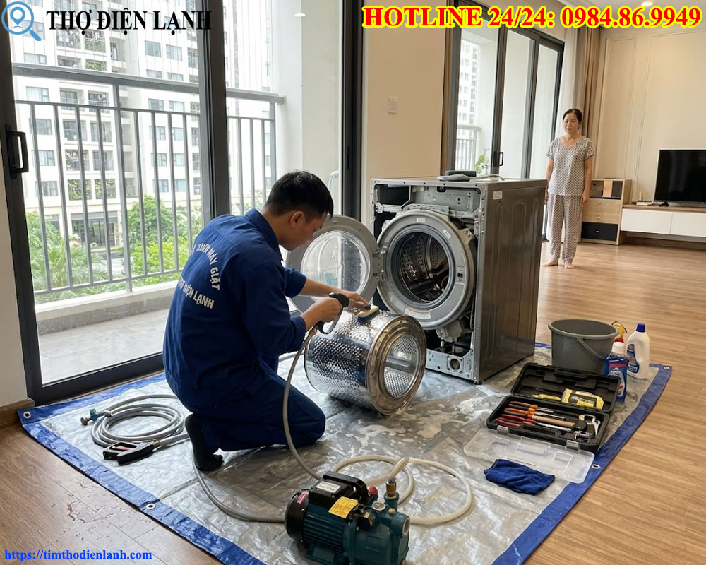 thợ vệ sinh máy giặt cửa ngang chuyên phục vụ Times City