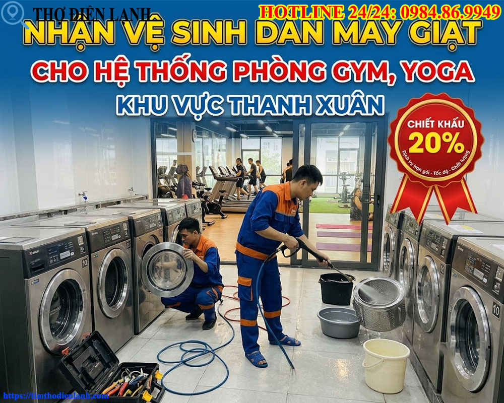 vệ sinh dàn máy giặt cho hệ thống phòng Gym, Yoga khu vực Thanh Xuân