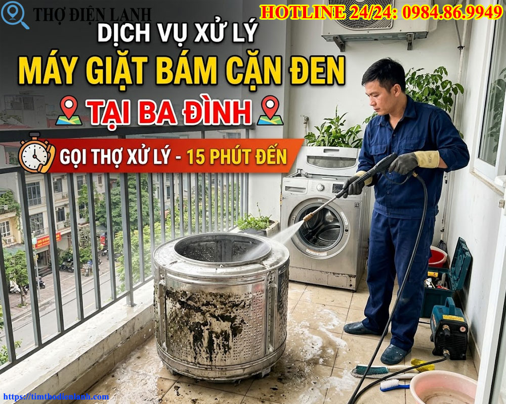 xử lý máy giặt bám cặn đen Tại Ba Đình